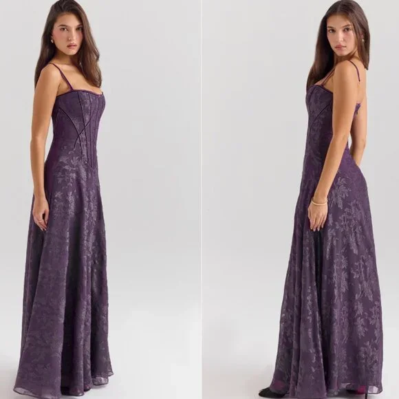 grape lurex chiffon maxi dress Grape Lurex Chiffon Maxi Dress
